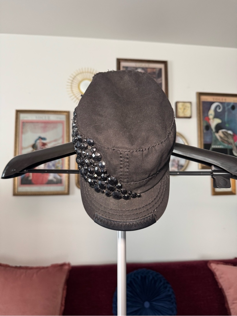 Y2K Black Studded Military-Style Cap